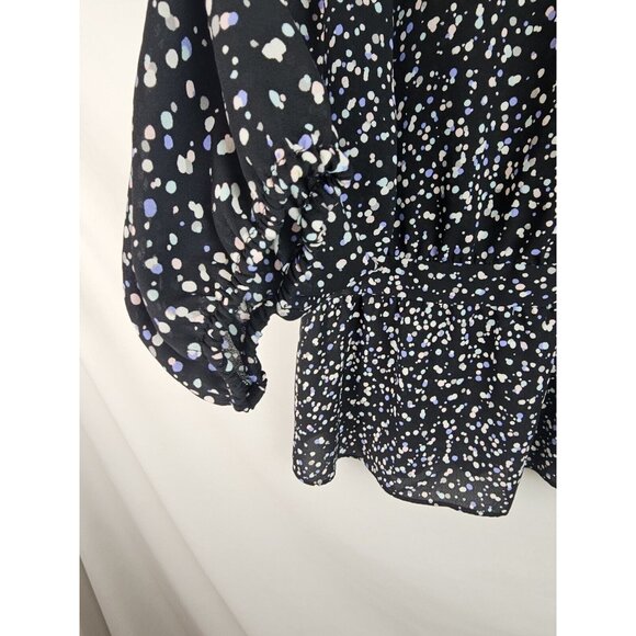 The Limited Women's Top Size XL Black Polka Dot Long Sleeve Peplum Shirt Blouse - Picture 6 of 13